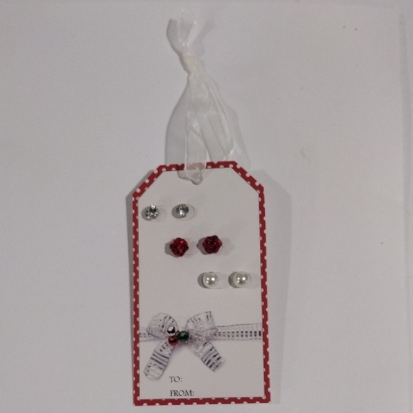 Crystal Pearl Ball Red and Silver Stud Earrings Earrings Set - Women's Fashion - Picture 1 of 8